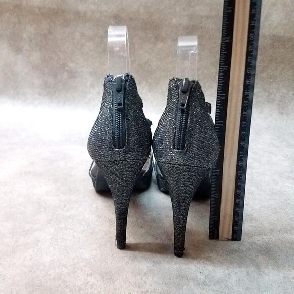 Alfani Womens Tacy Size 8 Glittery Silver Peep Toe T-Strap Platform Heels - Picture 5 of 10